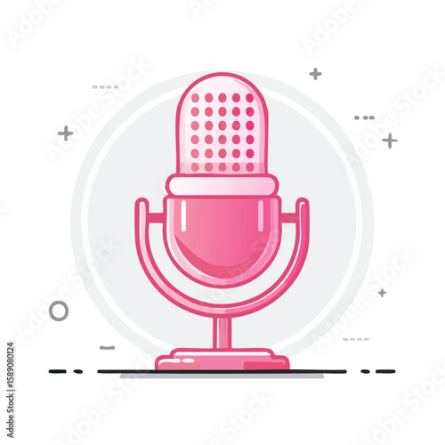 Retro Pink Microphone Illustration for Broadcast Podcasting Audio and Voice Recording
