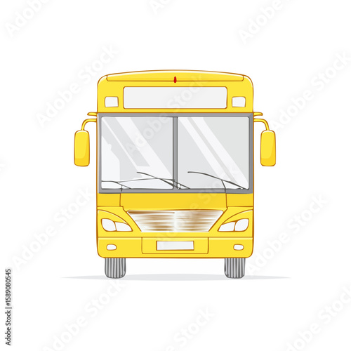 Yellow bus front view passenger transportation urban transit vehicle vector illustration