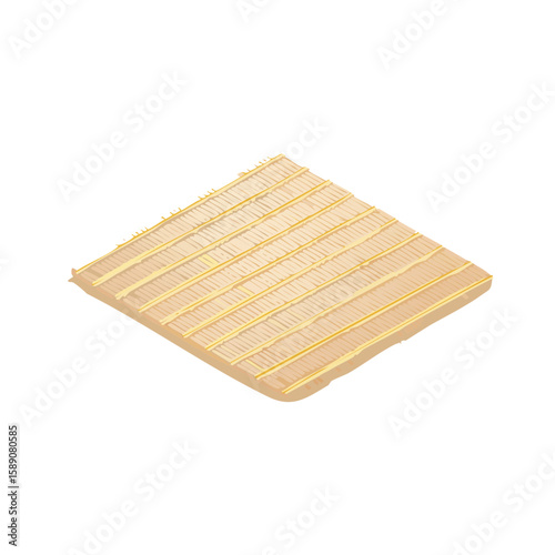 Isometric Illustration of a Waffle with Honey Drizzles on Black Background