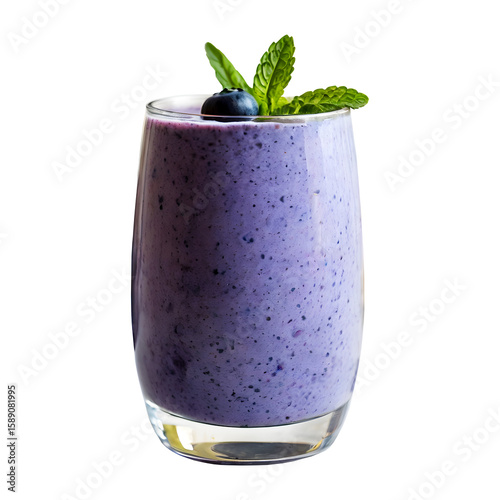 Refreshing blueberry smoothie served in a glass on transparent background