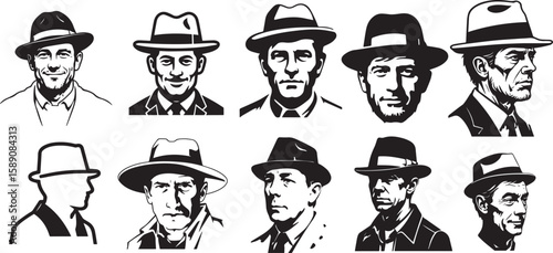 Man with Hat Silhouette Collection Vector Illustration