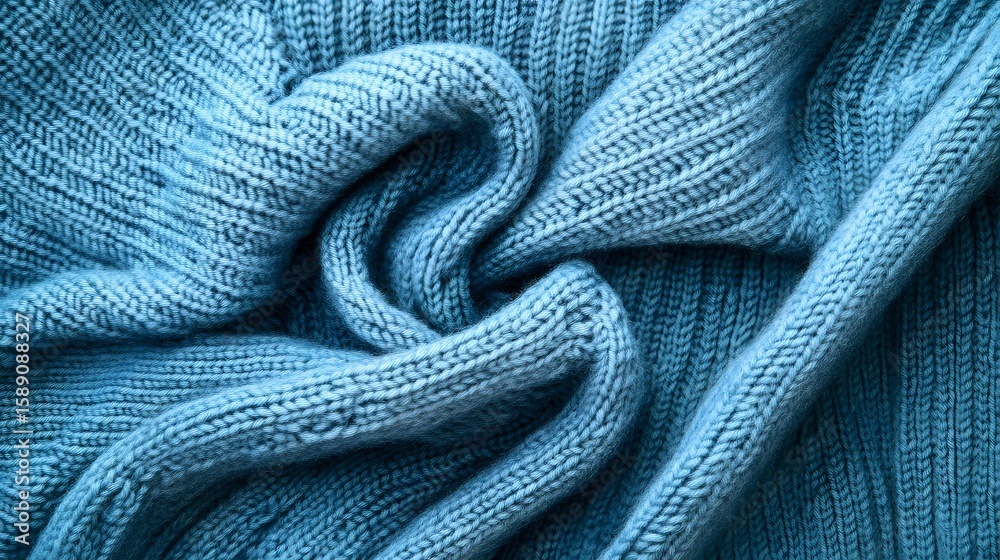 Fototapeta premium Textured Blue Knit Fabric Swirl Background