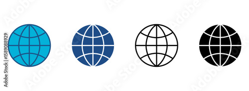 Globe Icon Set With Multiple Styles. Vector Illustration