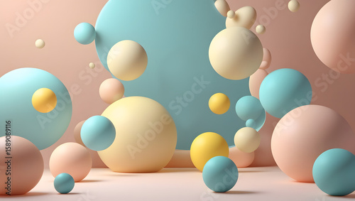 Geometric shapes: Pastel spheres abstract background