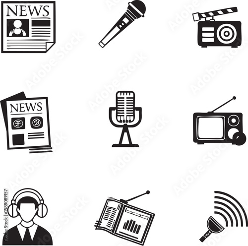 Media Icons – Black Fill News & Broadcast Set

