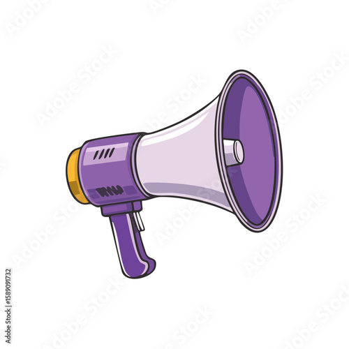 Cartoon purple megaphone on black background: a visual for announcements and marketing