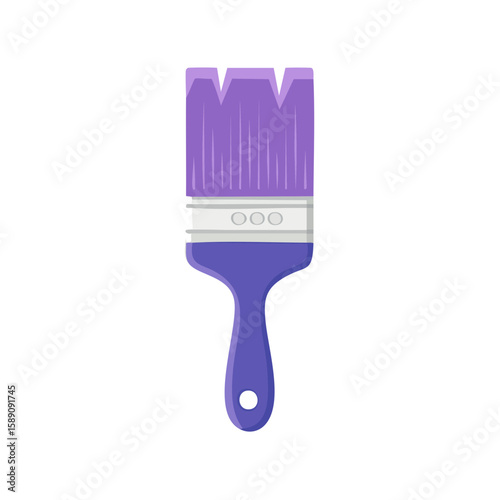 Illustration of a purple paint brush with bristles isolated on black, tool for painting walls