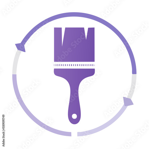 Purple paint brush symbol with circular arrows representing paint refresh renovation