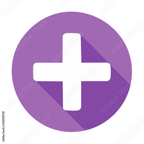 Plus Sign Icon on Purple Circle Button with Shadow Effect