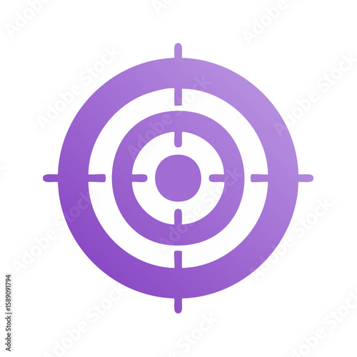 Target crosshair icon illustration in purple. Circle goal for focus, precision, aim, accuracy, success. Achievement concept.