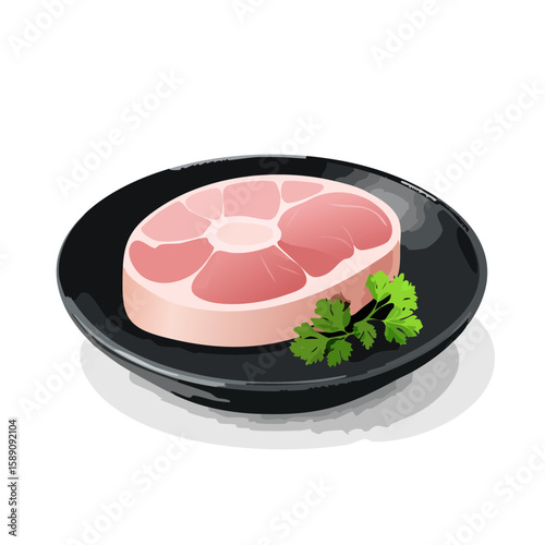 Vector illustration of Osso Buco on a black plate with parsley garnish