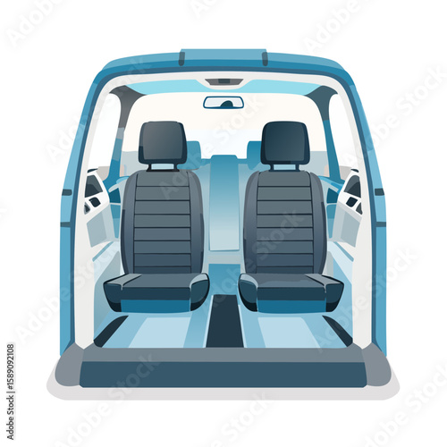 Interior View of a Van with Rear Seats and Overhead Mirror