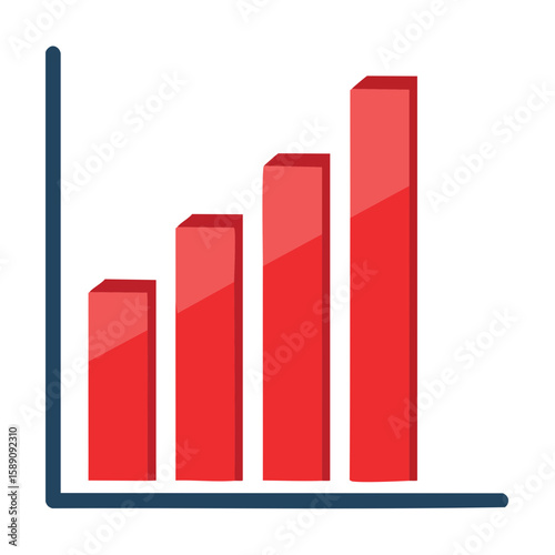 Rising bar chart with red columns against black background, data visualization illustration for business growth, financial analysis