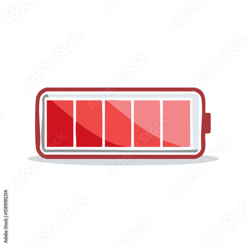 Discharged battery icon illustration with low power level indicator in red, showing an empty cell.