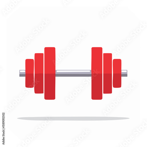 Stylized red barbell with a metal bar on a white background, promoting fitness and exercise