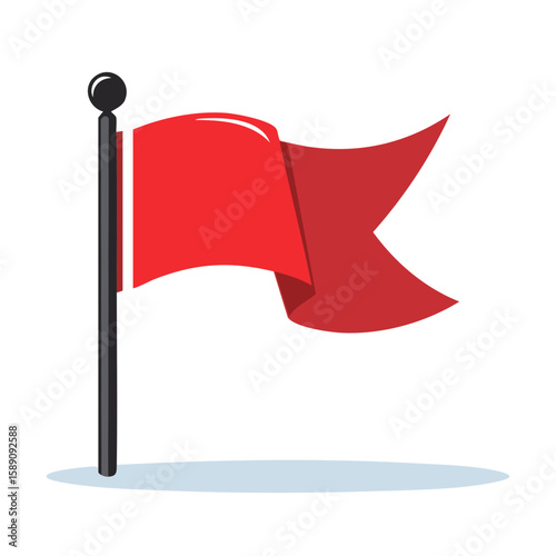 Single red flag illustration on black background waving in wind to show change direction or alert danger. Minimalist style.