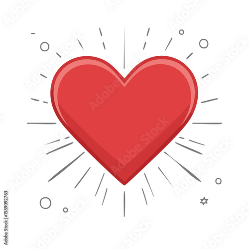 Red heart with radiating lines on black background symbol of love and affection