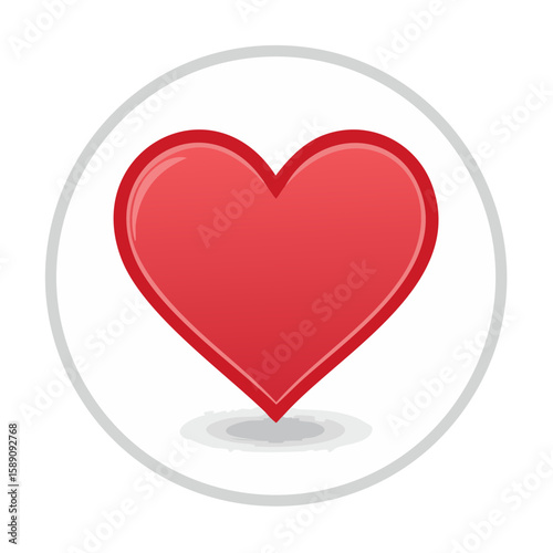 Red Heart Symbol on White Circle Glossy Valentine's day Love Health Romance Passion Icon Button Design