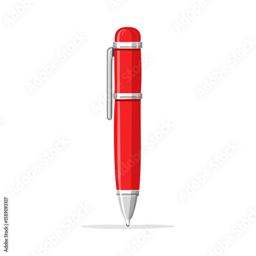 Red pen illustration with silver clip tool for writing instrument on black background clean simple design office supply