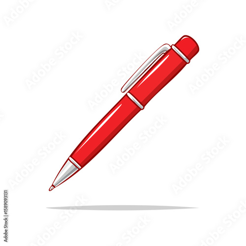 Cartoon red pen illustration on black backdrop writing instrument for note taking school office supplies tool design