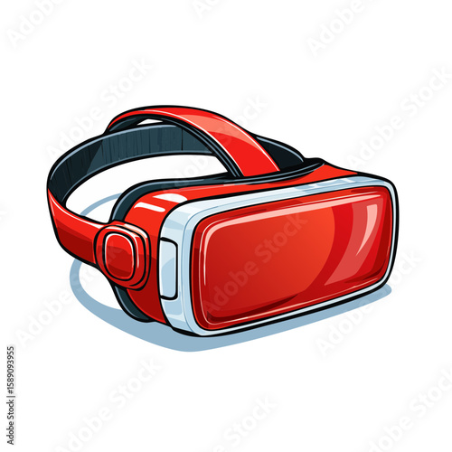 Bright red virtual reality headset illustration for immersive digital experiences