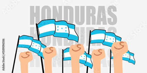 hand with flag of the Honduras or Honduras independence day vector illustration of Honduras flag with gray background banner or greeting card
