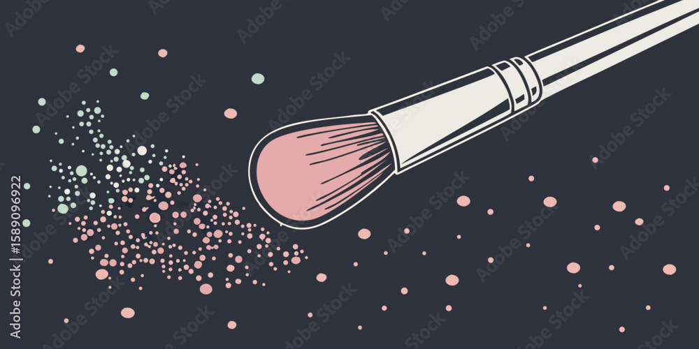 Vibrant Pastel Powder Flare from Beauty Brush on Black Surface  vector illustration.