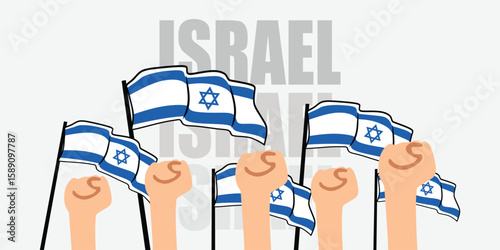hand with flag of the Israel or Israel independence day vector illustration of Israel flag with gray background banner or greeting card