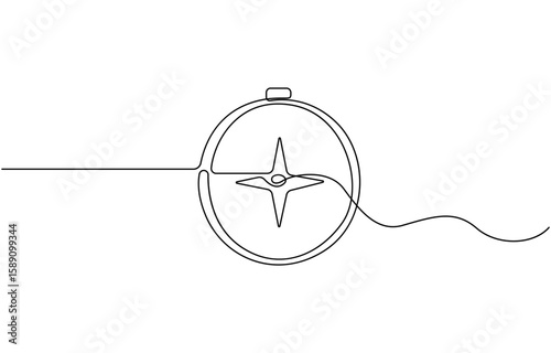 Continuous One line drawing of Compass. Exploration tool, Magnetic compass continuous one line drawing. Land, sea, navigation, geography compass single line art vector illustration.