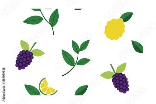 Pattern Of Blackberries And Lemon Verbena Botanical