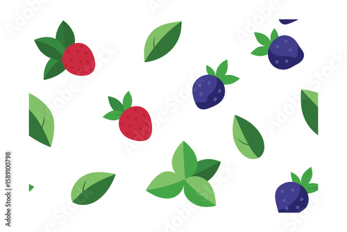 Mixed Forest Berries With Basil Leaves Pattern