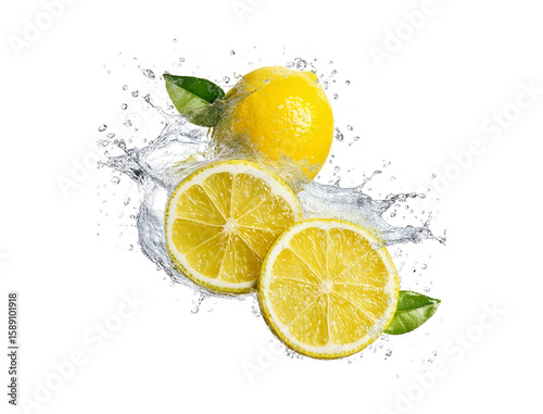 Lemon Splashing isolated on Transparent Background. cutout.
