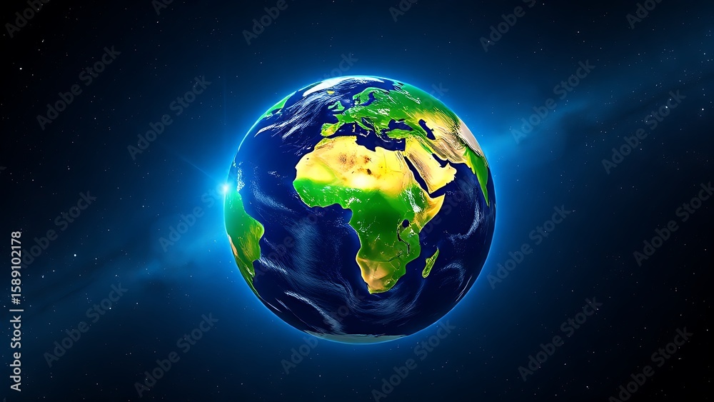 Fototapeta premium Earth globe floating in starry space, highlighting vibrant continents in a cosmic setting.