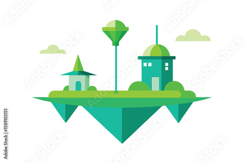 Futuristic Green Lifestyle Village On A Suspended Base