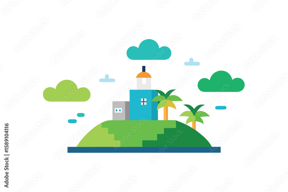 Fototapeta premium Flat Design Of A Peaceful Island With Green Tech