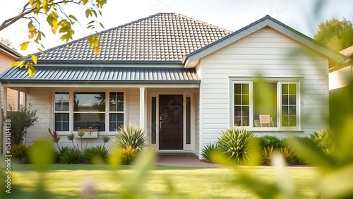 A charming suburban home with Australian architecture, featuring a lush front garden under soft daylight.