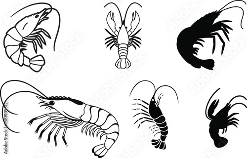 black shrimp silhouette set.