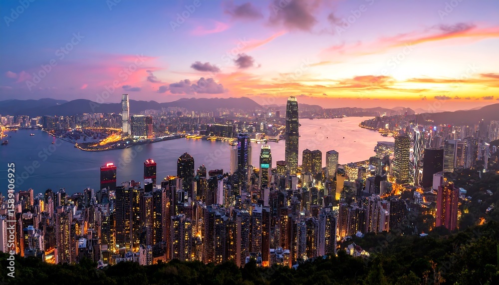 Fototapeta premium Hong Kong skyline at sunset