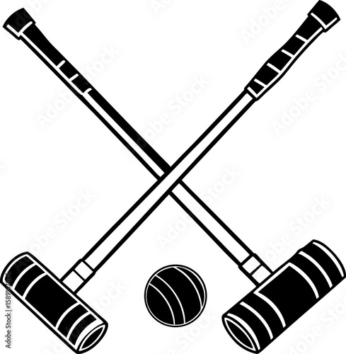 Silhouette of Crossed Croquet Mallets and Ball