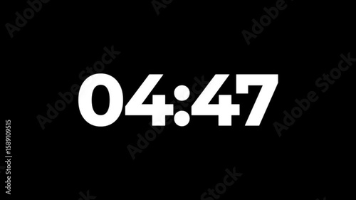 5 minutes Digital countdown 60 seconds. Five minute countdown timer animation on transparent background un black background