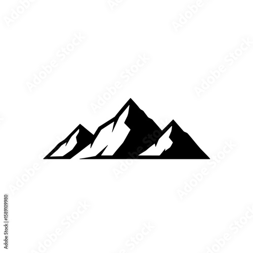 Stylized black silhouette of three majestic mountain peaks.