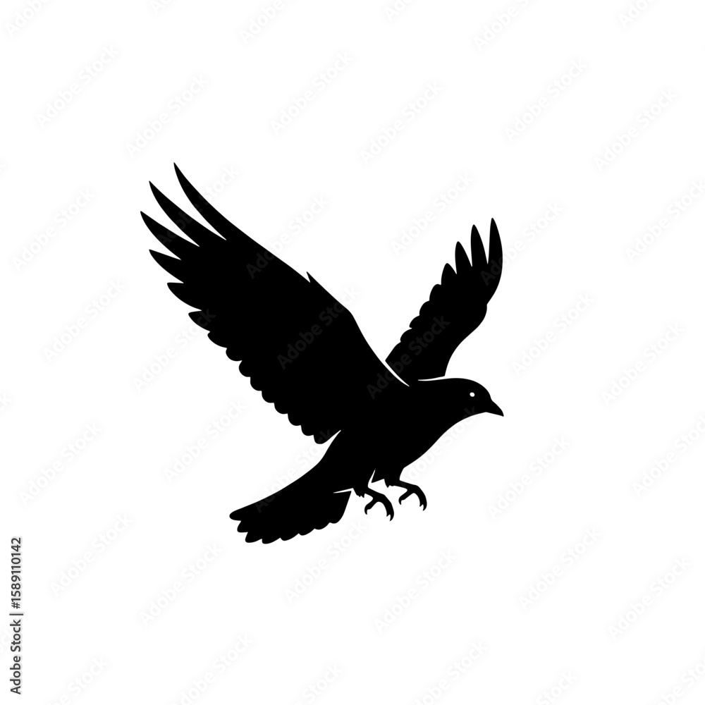 Fototapeta premium Silhouette of a soaring crow in flight, showcasing its powerful wings.