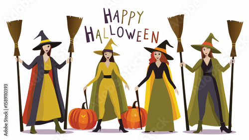 halloween witch with broom