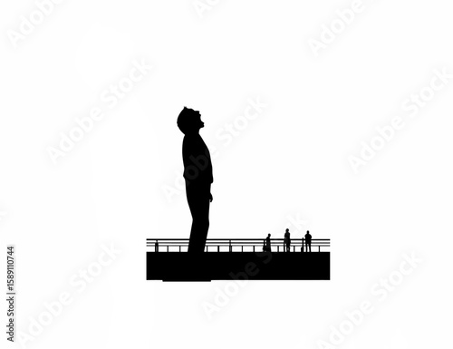 Silhouette of person yawning while waiting at station on white background