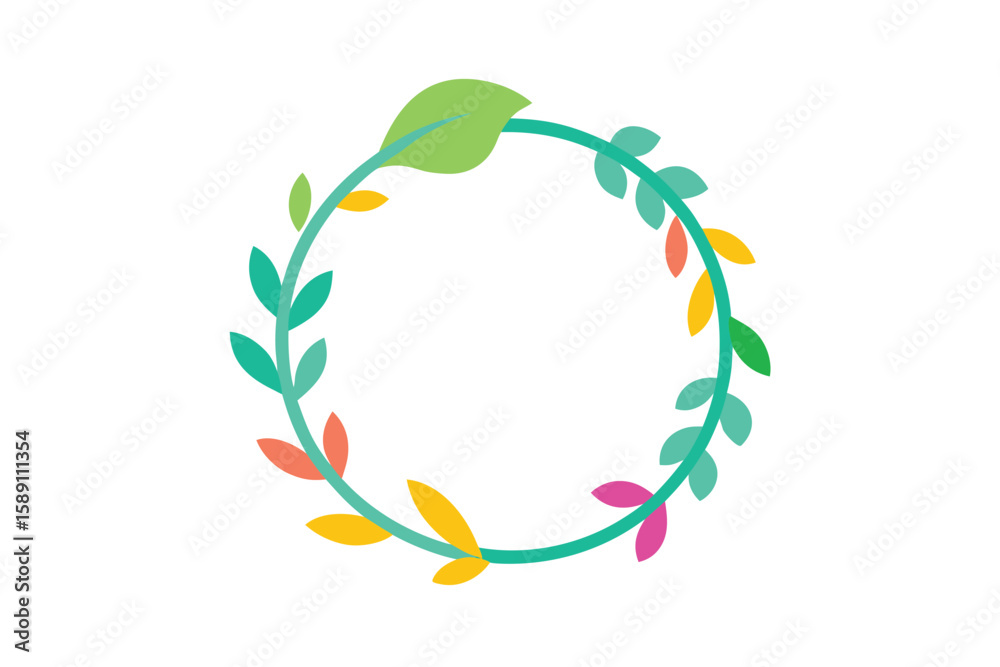 Fototapeta premium Colorful Cartoon Leafy Loop Frame