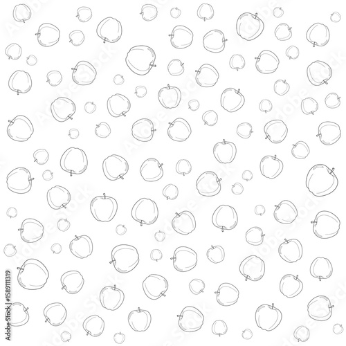 Hand drawn apple pattern in black and white vector style