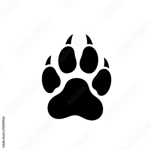 A large black silhouette of a wildcat's paw print, featuring prominent claws.