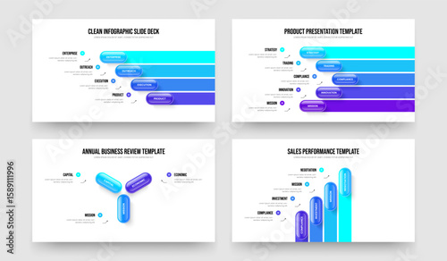 Corporate Introduction Four Five Three Step Infographic Slideshow Layout Vector Illustration Set. Professional Insight 4 5 3 Element Diagram Frame Template Collection.
