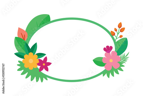 Oval Cartoon Border With Exotic Flowers And Foliage