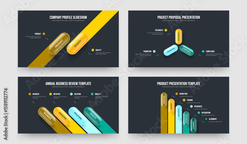 Consulting Solution Two Three Four Five Option Infographic Slide Design Vector Illustration Bundle. Sales Review 2 3 4 5 Element Diagram Presentation Layout Collection.